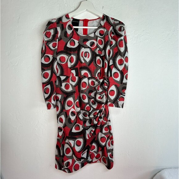 Marc Ellis Womens Abstract Geometric Print Ruched Bodycon Dress Red Red Gray - Picture 1 of 9